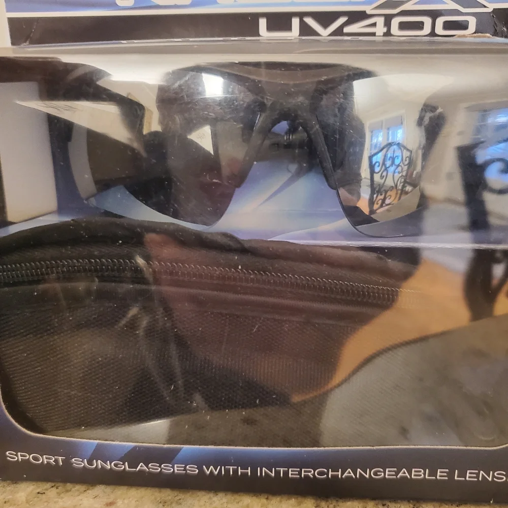 Racer X UV400 Sport Sunglasses with‎ 3 pairs Interchangeable Lenses & case NEW